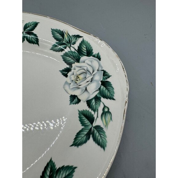 Vtg eggshell nautilus Oval Ceramic Serving Platter White Rose Pattern Green READ - Picture 3 of 14